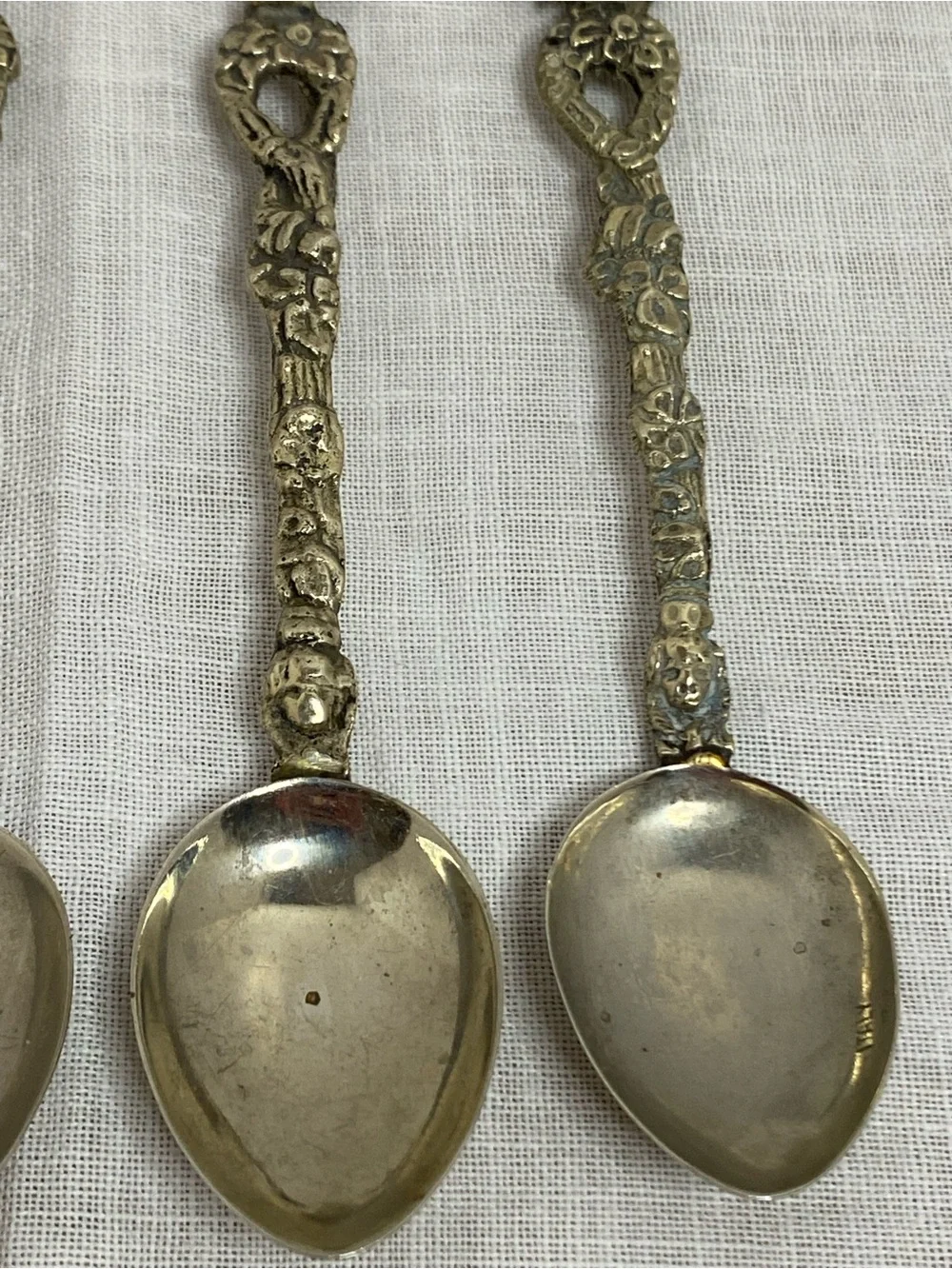 Vintage Montagnani Style Italy 4 Demitasse Spoons Silver Plated Florentine